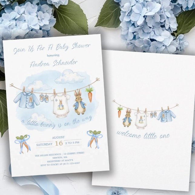 Cute Bunny Boy Clothesline Baby Shower  Invitation (Creator Uploaded)