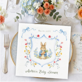 Cute Bunny Boy Floral Blue Bow Baby Shower  Napkin