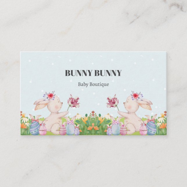 Cute Bunny Bunny Carte de visite bleu clair (Devant)