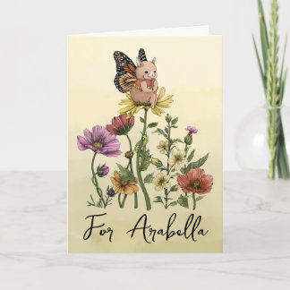 Cute Bunny Butterfly Floral Name Card Illustration