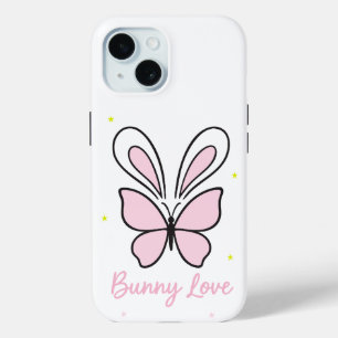 Cute Bunny Butterfly Love Aesthetic Design iPhone 15 Case