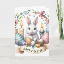 Cute Bunny Candle Illustration Easter Holiday Card