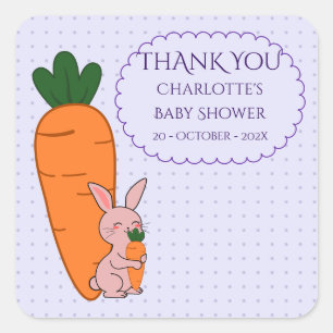 Cute Bunny & Carrot Baby Shower Square Sticker
