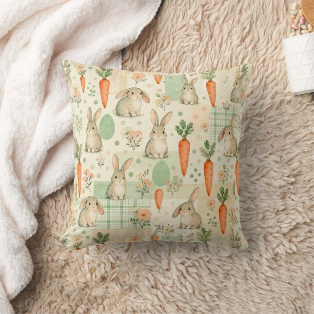 Cute Bunny & Carrot Cottage Pattern (1) Throw Pillow (Blanket)
