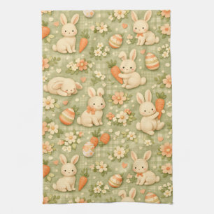 Cute Bunny & Carrot Cottage Pattern (2) Kitchen Towel