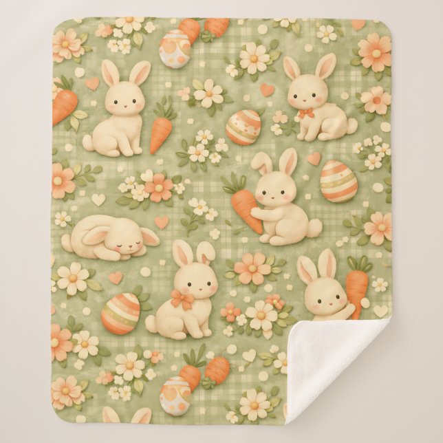 Cute Bunny & Carrot Cottage Pattern (2) Sherpa Blanket (Front)