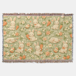 Cute Bunny & Carrot Cottage Pattern (2) Throw Blanket