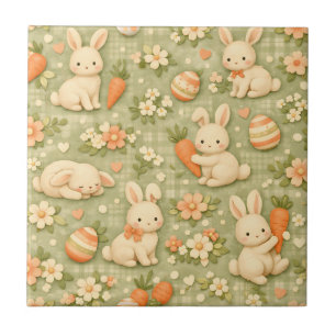 Cute Bunny & Carrot Cottage Pattern (2) Tile