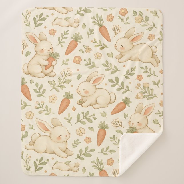 Cute Bunny & Carrot Cottage Pattern (3) Sherpa Blanket (Front)