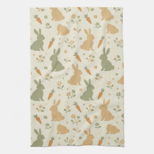 Cute Bunny & Carrot Cottage Pattern (4) Kitchen Towel