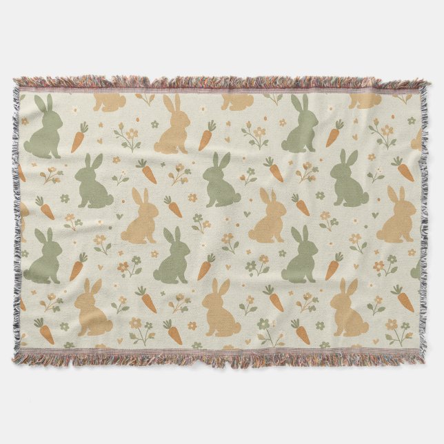 Cute Bunny & Carrot Cottage Pattern (4) Throw Blanket (Front)