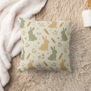 Cute Bunny & Carrot Cottage Pattern (4) Throw Pillow