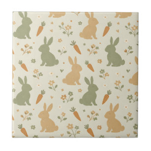 Cute Bunny & Carrot Cottage Pattern (4) Tile