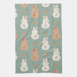Cute Bunny & Carrot Cottage Pattern (5) Kitchen Towel