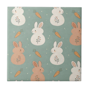 Cute Bunny & Carrot Cottage Pattern (5) Tile