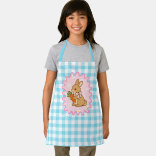 Cute Bunny Carrot & Daisy Gingham Apron