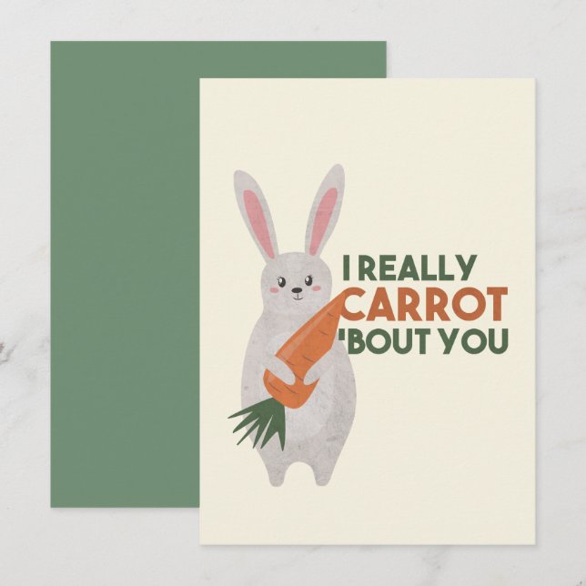 Cute Bunny Carrot Pun - I Really Carrot Bout You Card (Front/Back)