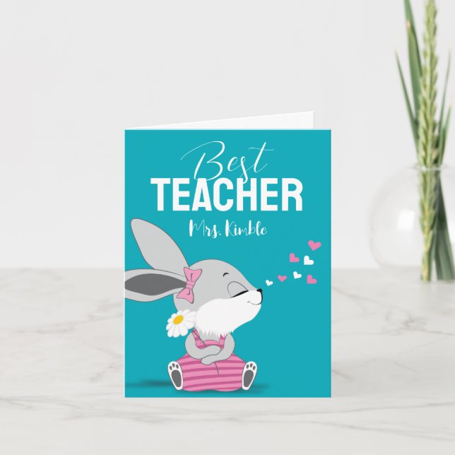 Cute Bunny Carte de remerciements pour enseignant (Devant)