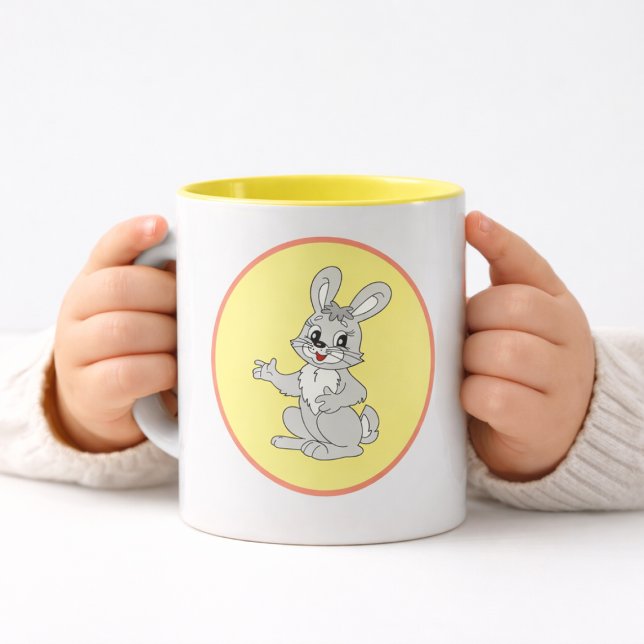 Cute Bunny Cartoon Kids Mug (Cute bunny cartoon for toddlers kids animal )