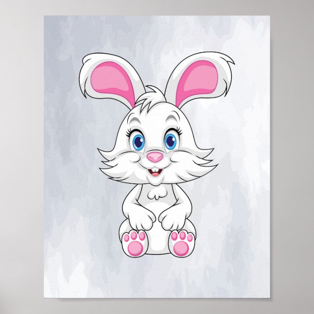 Cute Bunny Cartoon Poster ! Baby Rabbit Wall Art (Front)