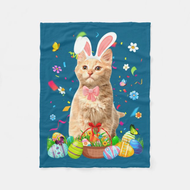 Cute Bunny Cat Easter Egg Basket Fleece Blanket (Front)