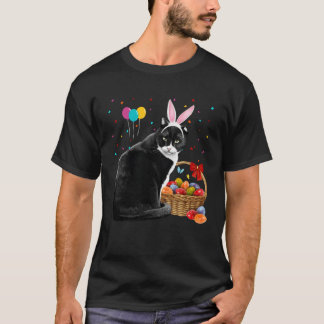 Cute Bunny Cat With Easter Egg Basket Happy Easter T-Shirt