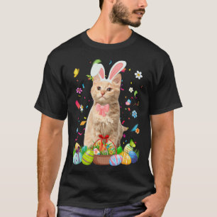 Cute Bunny Cat With Easter Egg Basket Happy Easter T-Shirt
