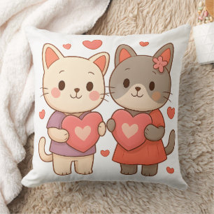 Cute Bunny Cats Heart Throw Pillow