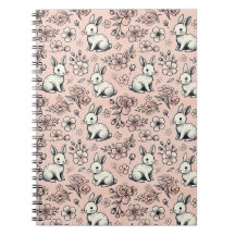 Cute Bunny & Cherry Blossom Doodle Notebook