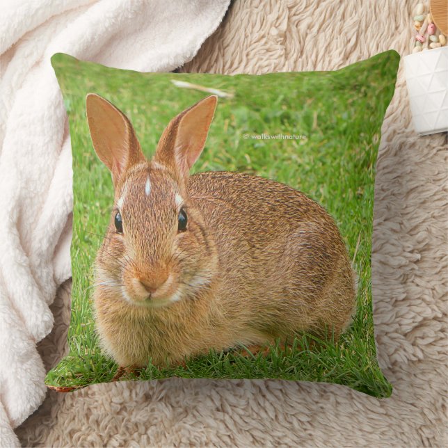 Cute Bunny Chewing Greens on the Golf Fairway Throw Pillow (Blanket)