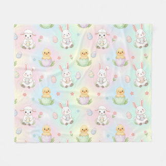 Cute Bunny Chick & Lamb Easter Pattern Fleece Blanket