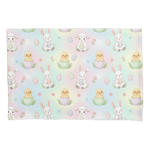Cute Bunny Chick & Lamb Easter Pattern Pillowcase