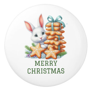 Cute Bunny Christmas Ceramic Knob