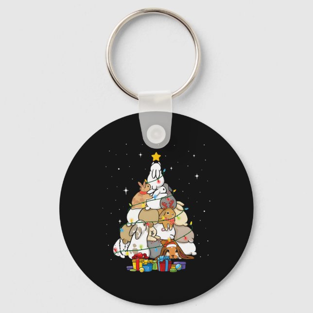Cute Bunny Christmas Tree 1  Keychain (Front)