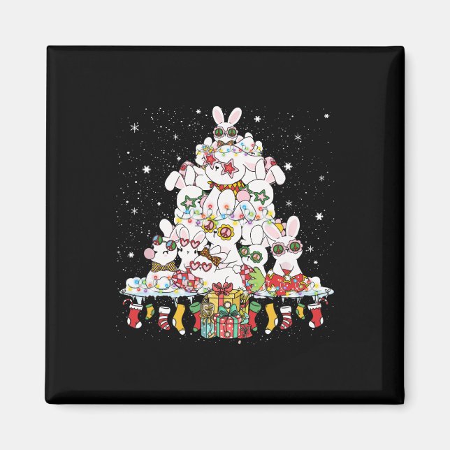 Cute Bunny Christmas Tree White Rabbits Surrounded Magnet (Front)