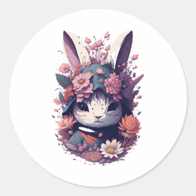 Cute Bunny Classic Round Sticker (Front)