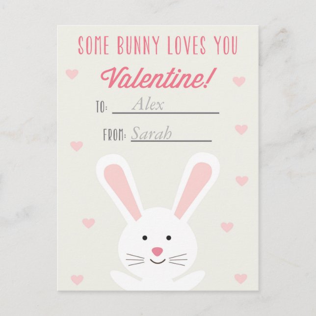 Cute Bunny Classroom Valentine Postcard (Front)