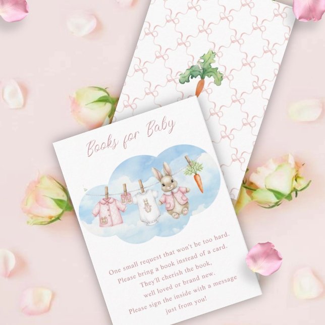 Cute Bunny Clothesline Baby Shower Book Request Enclosure Card (Creator Uploaded)