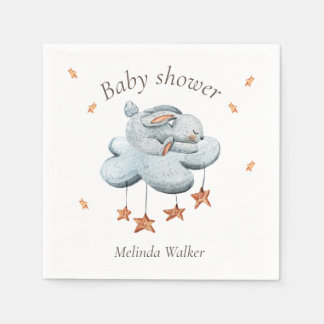 Cute Bunny Clouds and Stars Baby Shower Napkin