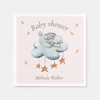 Cute Bunny Clouds and Stars Baby Shower Napkins