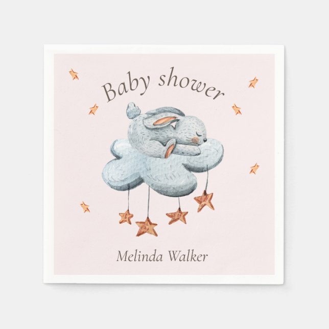 Cute Bunny Clouds and Stars Baby Shower Napkins (Front)