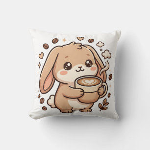 Cute Bunny Coffee Throw Pillow