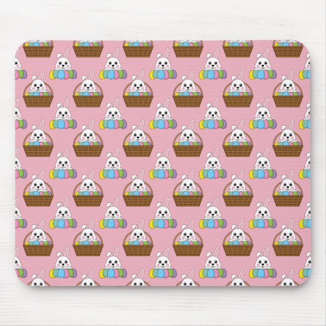 Cute Bunny Colourful Easter Egg Hunt Basket Patter Mouse Pad (Front)