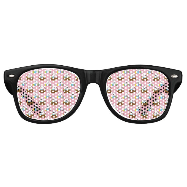 Cute Bunny Colourful Easter Egg Hunt Basket Patter Retro Sunglasses (Front)