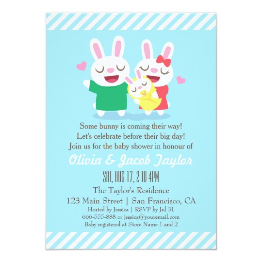 Cute Bunny Couple and Baby Shower Invitations
