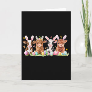 Cute Bunny Cow Retro Farmer Western Easter Day 1  Card