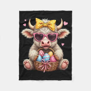 Cute Bunny Cow Retro Farmer Western Easter Day Fleece Blanket