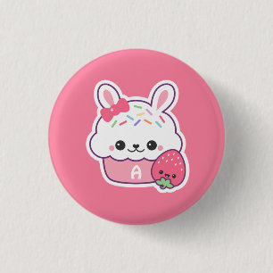 Cute Bunny Cupcake Monogram 1 Inch Round Button