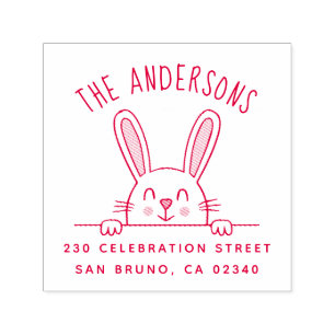 Cute Bunny Custom Family Name & Return Address Self-inking Stamp