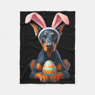 Cute Bunny Doberman Pinscher Dog Easter Hug Eggs E Fleece Blanket